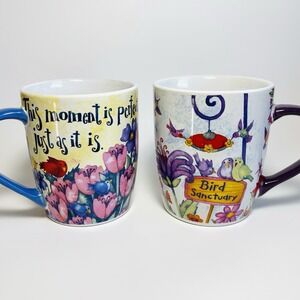 Gibson Home Debi Hron Bird Sanctuary Coffee Mugs Set of 2 Floral 18 Oz Mugs